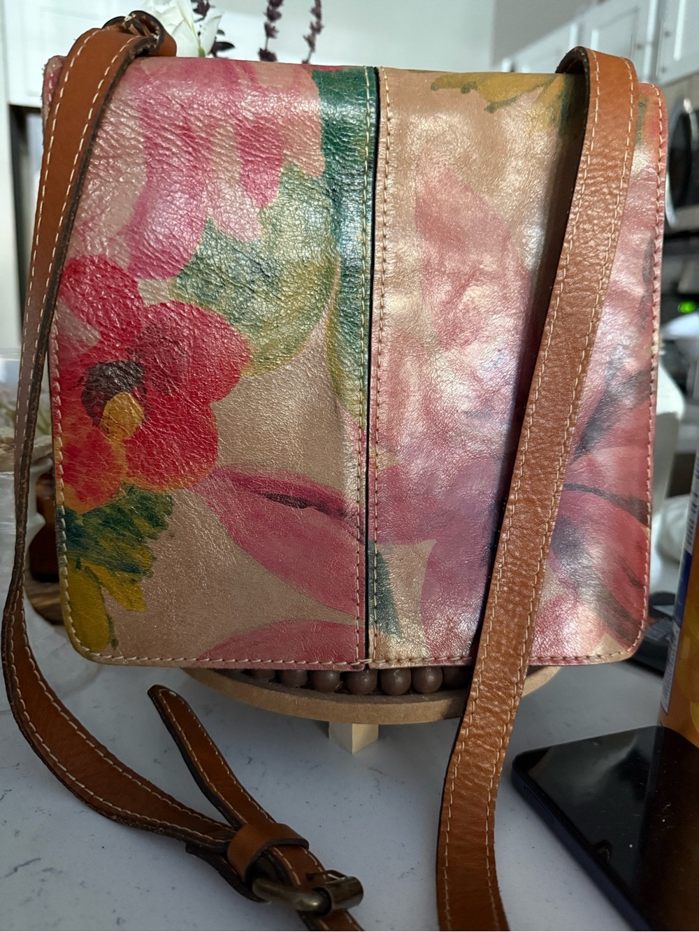 🌻NEW🌻Patricia Nash Floral Leather Crossbody in Pink, Green & Brown